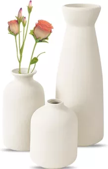 Witte keramische vazen, set van 3 kleine bloemenvazen