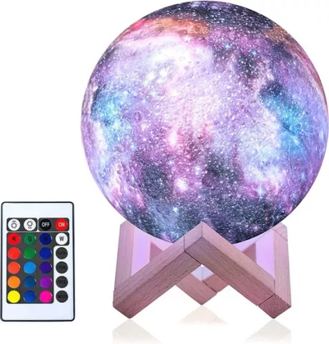 MyLedRoom - Galaxy Lamp / Maan Lamp - Tafellamp - 16 Kleuren - 9 dimstanden - Nachtlamp - 3D geprint - Duurzaam materiaal - Tafellamp - Nachtlamp - Led kleuren met afstandsbediening